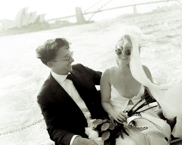 Bride & Groom on Sydney Harbour shot by 35mm film photographer Tanya Volt