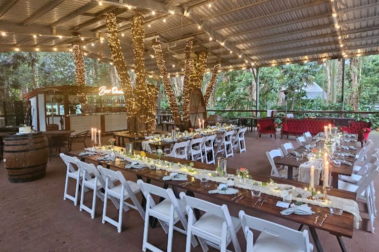 Fairy-lit wedding reception at budget friendly destination The Oasis