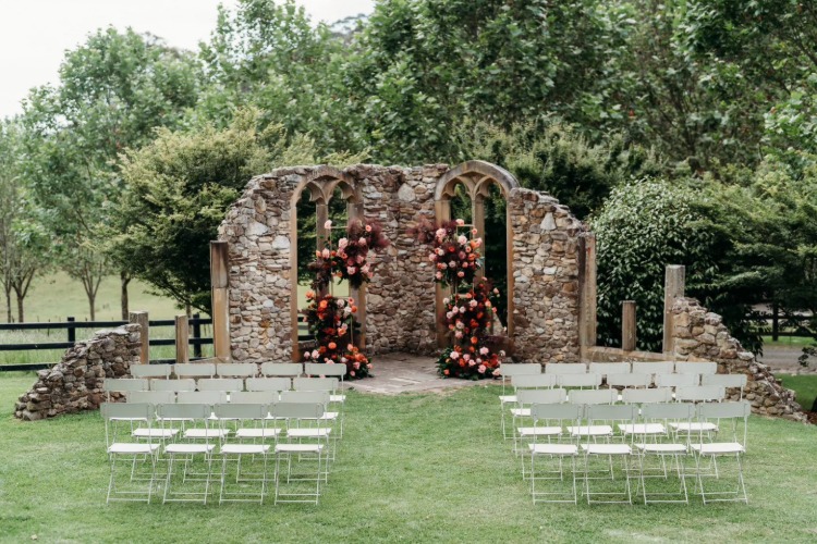 Rustic ruins ceremony site at Mali Brae Farm