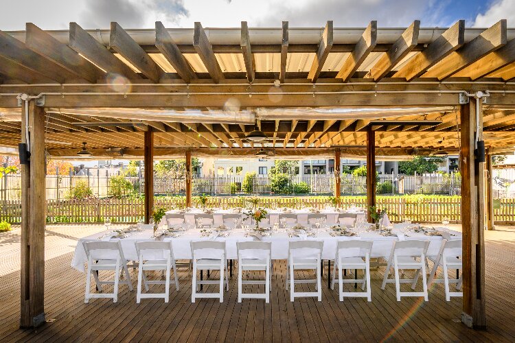 Covered outdoor reception space at affordable venue Camperdown Commons