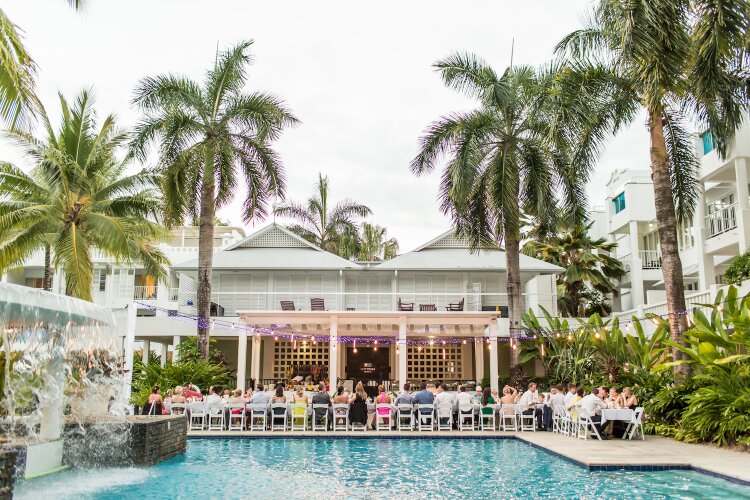 Outdoor reception venue at beach wedding location in Palm Cove