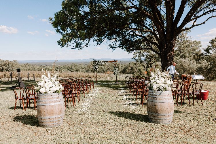 Countryside wedding ceremony spot at Wandin Valley's vineyards