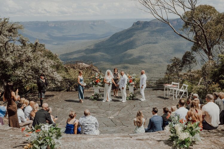 Wedding ceremony at DIY venue with built in seating Leuralla Amphitheatre