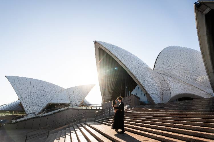 Black tie engagement photoshoot at the Sydney Opera House by Coco Celebrations