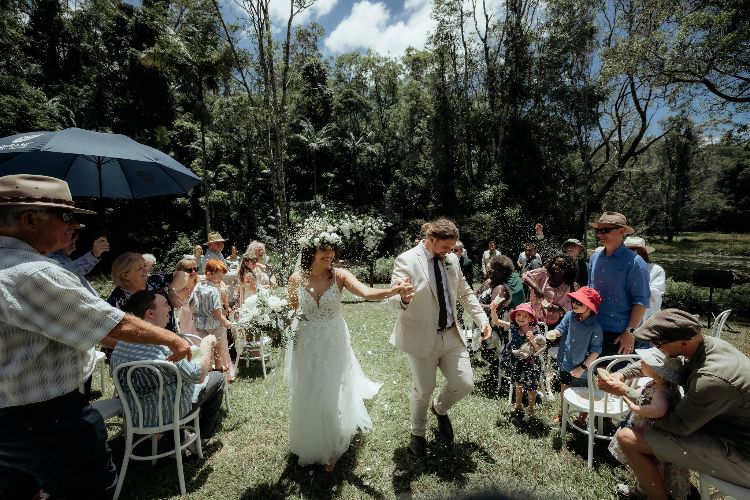 Forest wedding ceremony with Bride and Groom at Nightcap Ridge