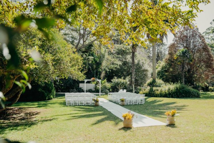 Garden wedding ceremony setup at The Linton Somersby on the Central Coast NSW