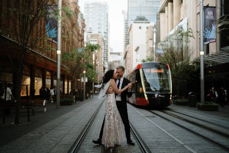 Newlyweds dancing on George St near QVB captured by Candid Chaser