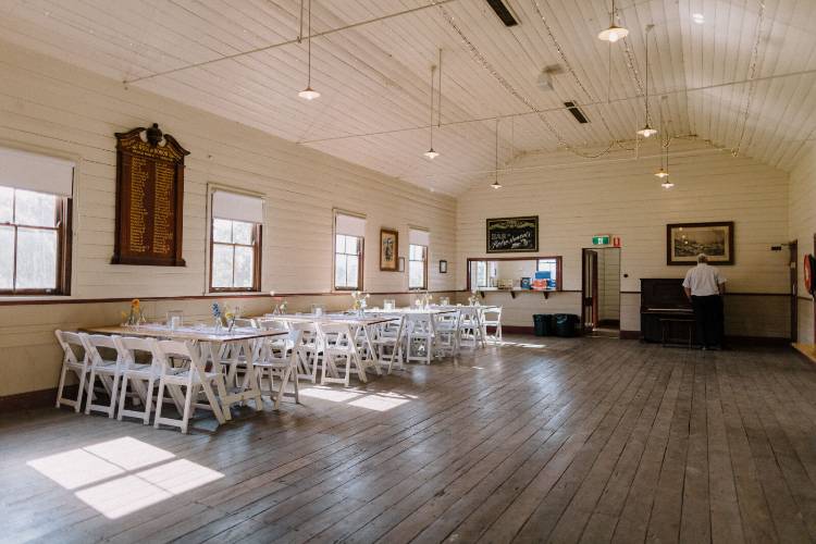 Blank canvas hall wedding venue at Pyree School of Arts on the NSW South Coast