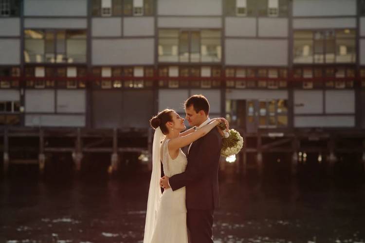 Bride & Groom at Hickson Rd The Rocks during sunset shot by Breathing Light