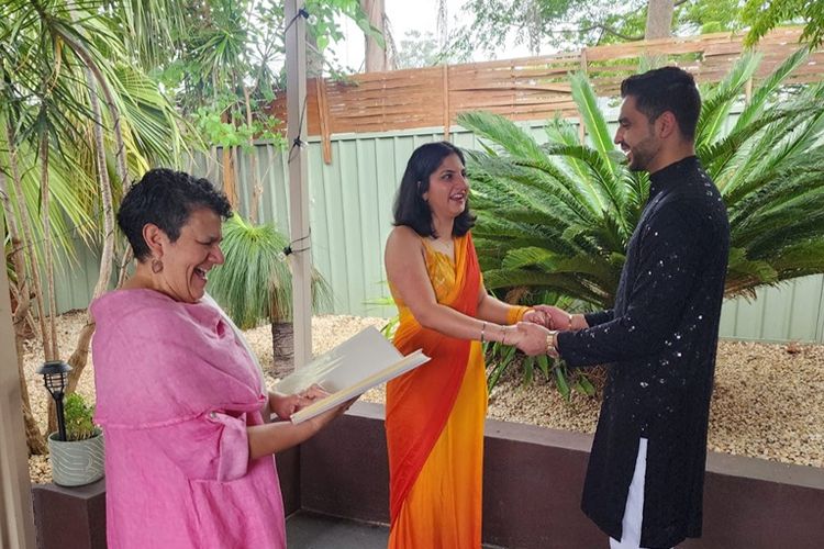 Legals only wedding officiated by Ingrid Winter at an Indian couple's home