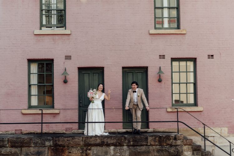 Bride & Groom at iconic doorway in The Rocks, Sydney - Images By Kevin