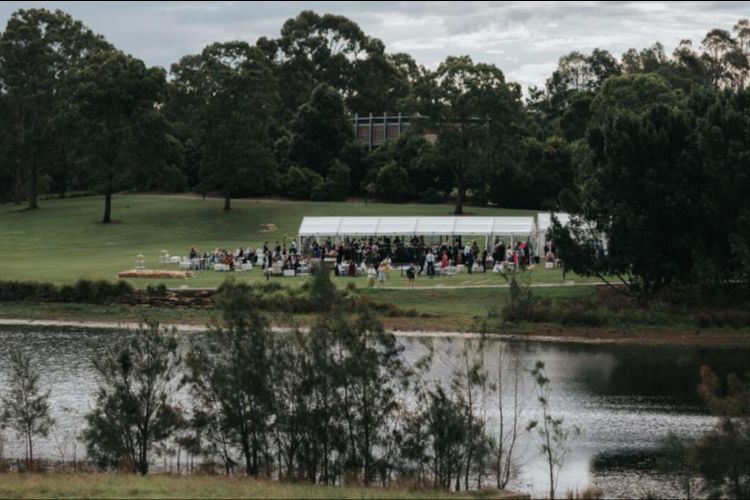 Marquee wedding reception at the Australian Botanic Gardens Mount Annan lakeside