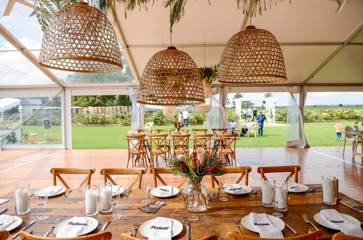 Marquee reception set up at BYO catering wedding venue Figbird Cottage in NSW