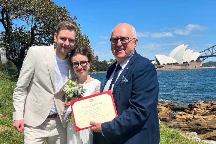 Paperwork only celebrant Michael Janz at Mrs Macquarie's Chair on Sydney Harbour
