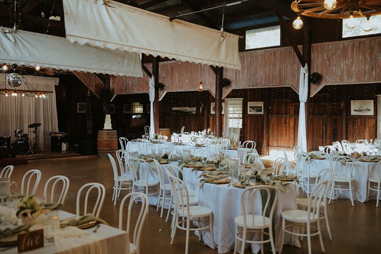 Rustic barn reception at Tweed Valley farm wedding venue Pioneer Country