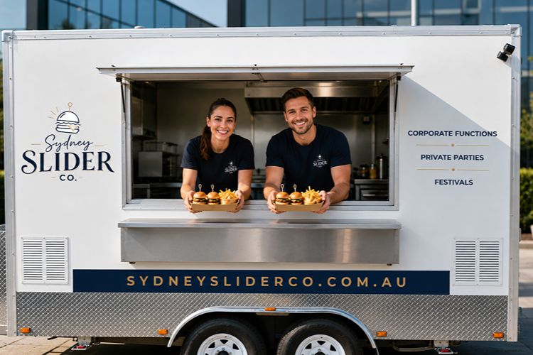Sydney Sliders wedding food truck serving burgers at wedding reception