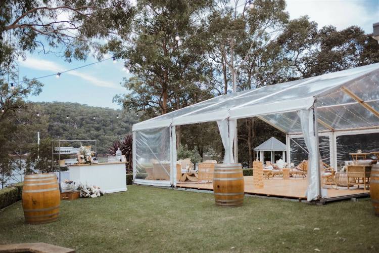 DIY wedding location with marquee reception setup at Elouera Cottage