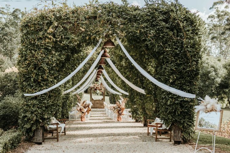Wedding ceremony arbor at Fernbank Farm on the Central Coast