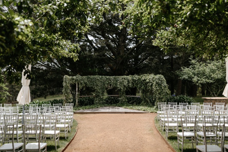 Garden wedding ceremony space at private property Sylvan Glen in Penrose