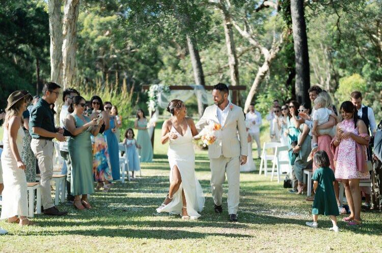 Native bush wedding ceremony with Bride and Groom at Goolawah Retreat
