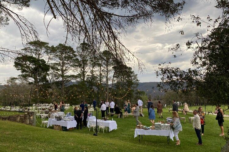 Outdoor wedding reception area at Chapel Hill