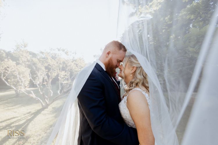 Bride and groom under veil photographed by Riss Productions Sydney