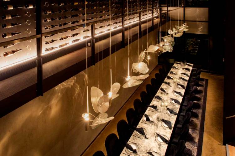 Wedding reception at Sala Dining in Pyrmont with signature lighting installation