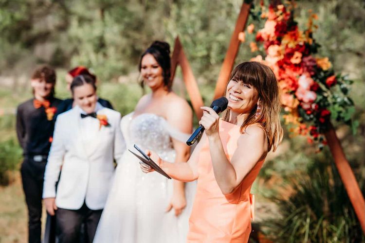 Sydney marriage celebrant and MC Zoe Sabados officiating a wedding ceremony